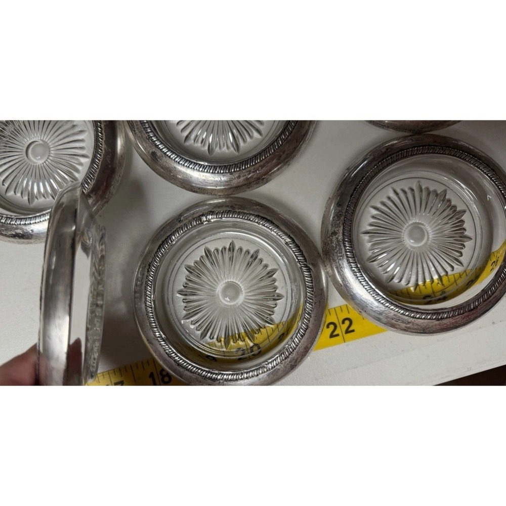 Vintage Sterling Silver Laben 6 Crystal Ashtray Cigar Round Coaster Starburst - Picture 3 of 9